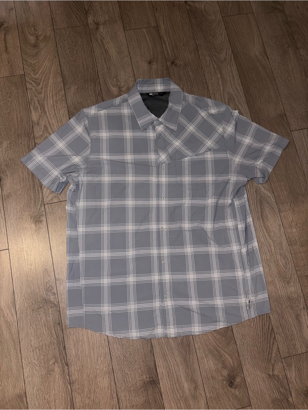 Outdoor Research Light Gray Plaid Short Sleeve Button-Down Shirt